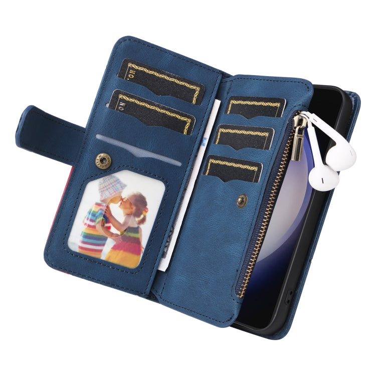 For Galaxy S25 / S24 5G Dual-color 9 Card Slots Zipper Wallet Leather Phone Case