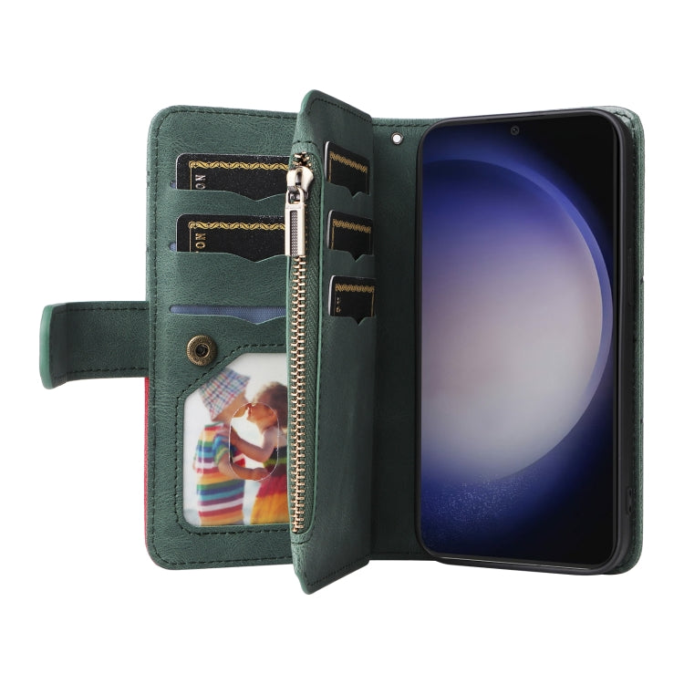 For Galaxy S25+ / S24+ 5G Dual-color 9 Card Slots Zipper Wallet Leather Phone Case