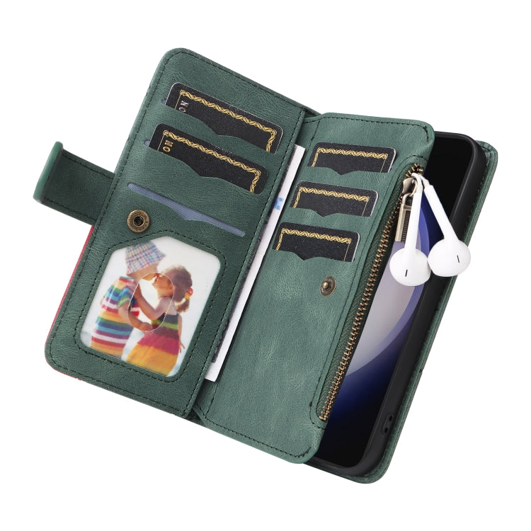 For Galaxy S25+ / S24+ 5G Dual-color 9 Card Slots Zipper Wallet Leather Phone Case