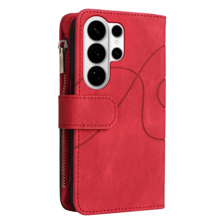 For Galaxy S26 Ultra 5G Dual-color 9 Card Slots Zipper Wallet Leather Phone Case