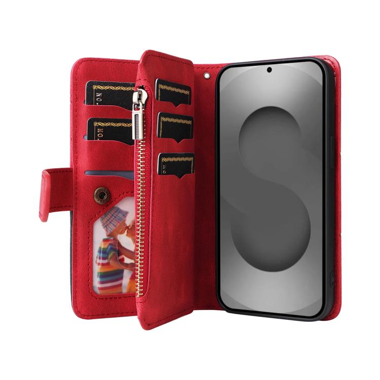 For Galaxy S26 Ultra 5G Dual-color 9 Card Slots Zipper Wallet Leather Phone Case