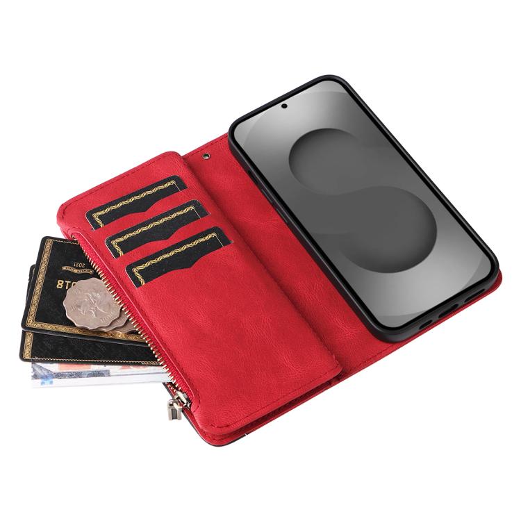 For Galaxy S26 Ultra 5G Dual-color 9 Card Slots Zipper Wallet Leather Phone Case