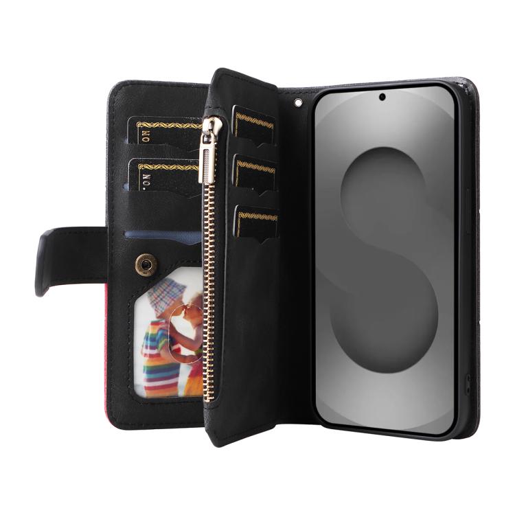 For Galaxy S26 Ultra 5G Dual-color 9 Card Slots Zipper Wallet Leather Phone Case
