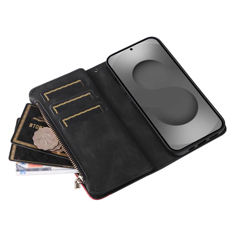 For Galaxy S26 Ultra 5G Dual-color 9 Card Slots Zipper Wallet Leather Phone Case