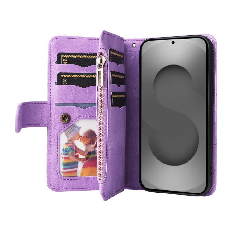 For Galaxy S26 Ultra 5G Dual-color 9 Card Slots Zipper Wallet Leather Phone Case