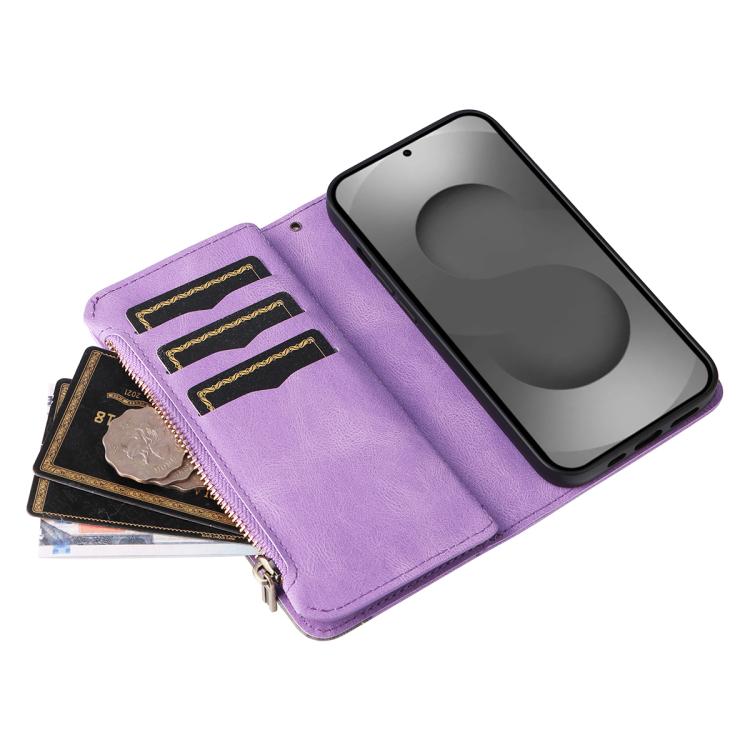 For Galaxy S26 Ultra 5G Dual-color 9 Card Slots Zipper Wallet Leather Phone Case