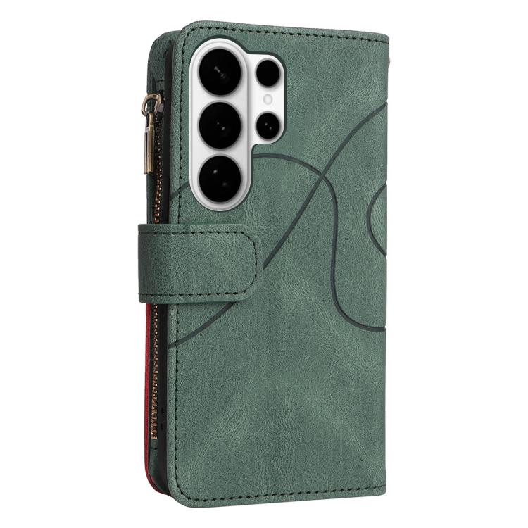 For Galaxy S26 Ultra 5G Dual-color 9 Card Slots Zipper Wallet Leather Phone Case