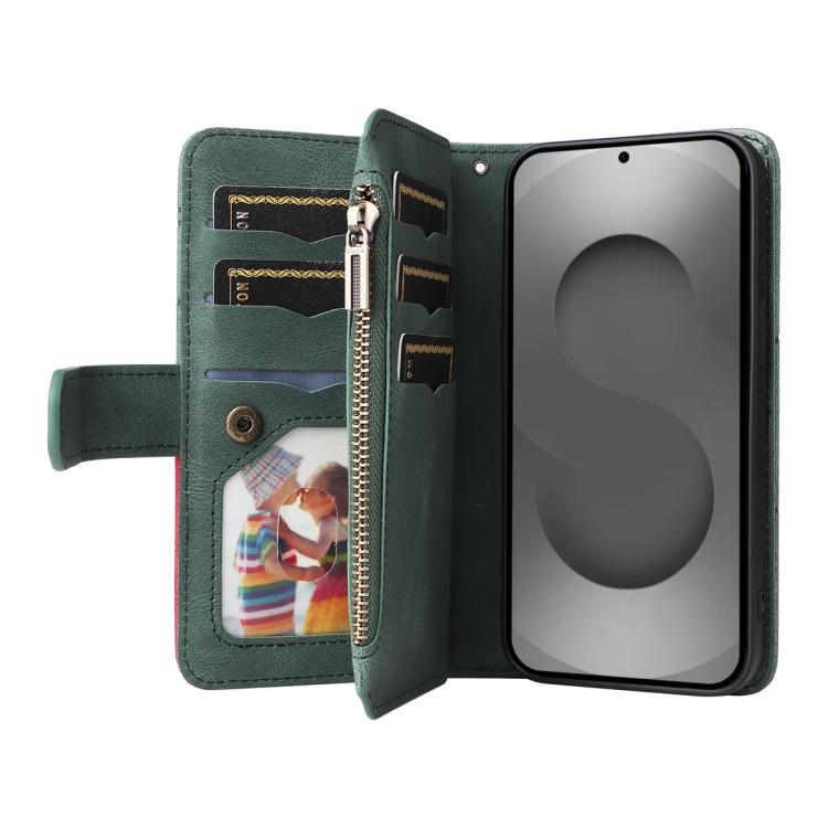 For Galaxy S26 Ultra 5G Dual-color 9 Card Slots Zipper Wallet Leather Phone Case