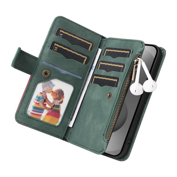 For Galaxy S26 Ultra 5G Dual-color 9 Card Slots Zipper Wallet Leather Phone Case