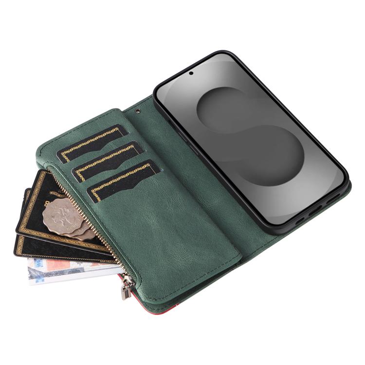 For Galaxy S26 Ultra 5G Dual-color 9 Card Slots Zipper Wallet Leather Phone Case