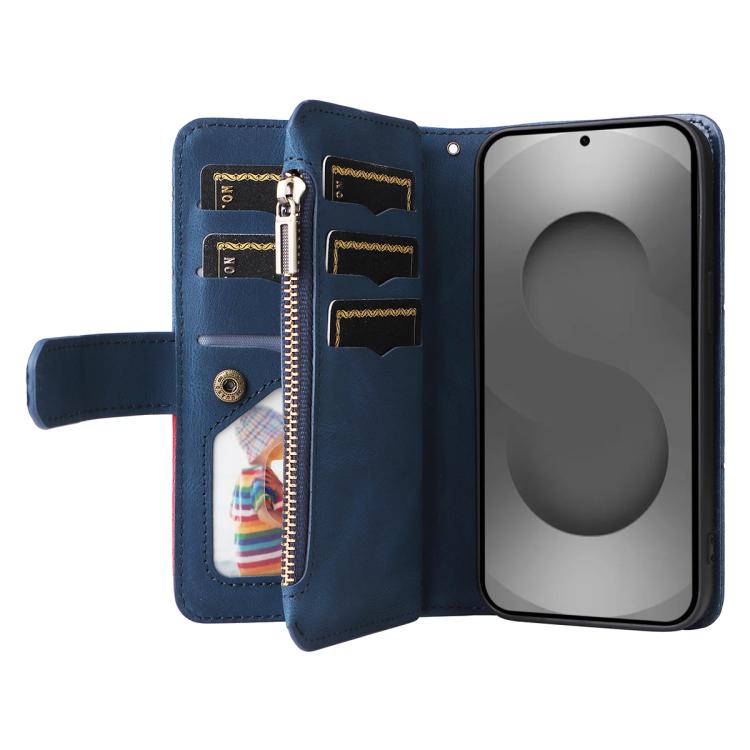 For Galaxy S26 Ultra 5G Dual-color 9 Card Slots Zipper Wallet Leather Phone Case