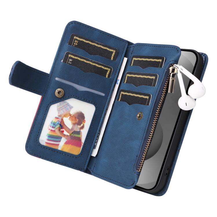 For Galaxy S26 Ultra 5G Dual-color 9 Card Slots Zipper Wallet Leather Phone Case