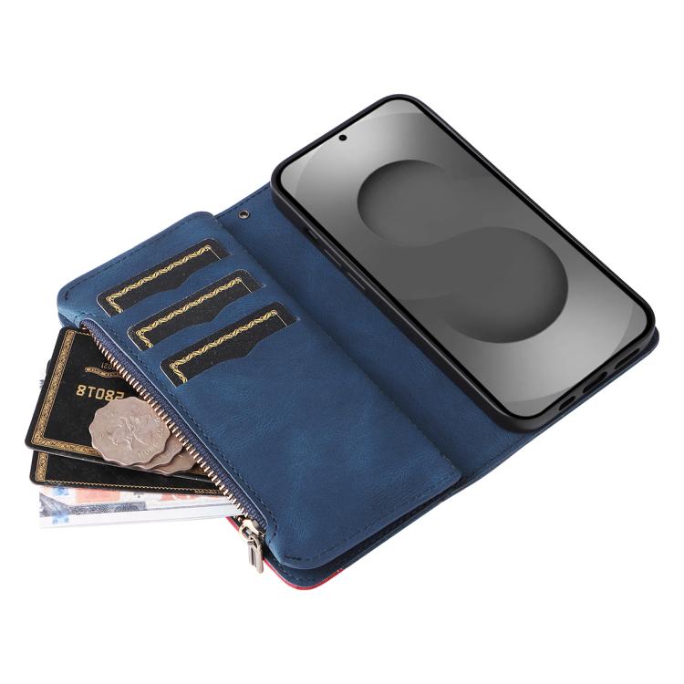 For Galaxy S26 Ultra 5G Dual-color 9 Card Slots Zipper Wallet Leather Phone Case
