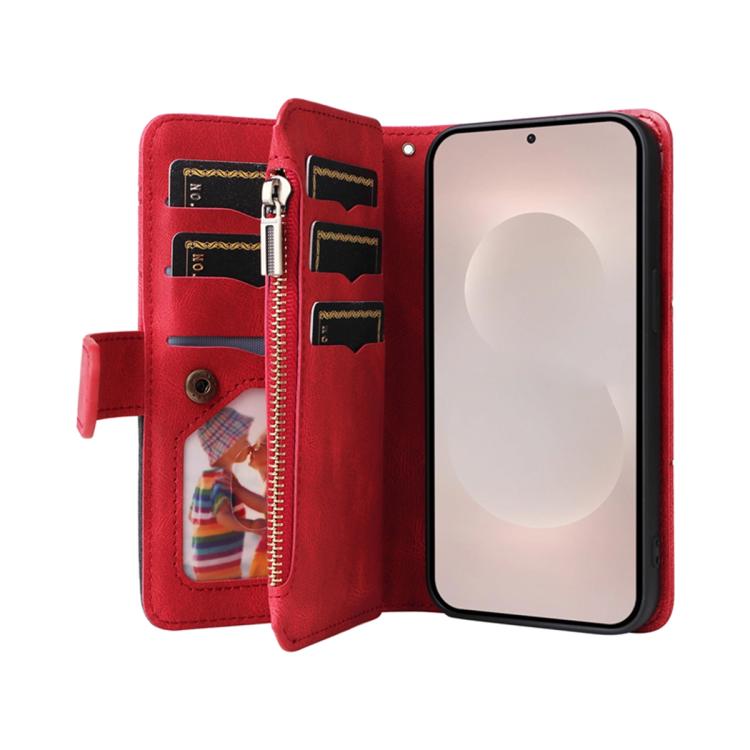 For Galaxy S26 Edge 5G Dual-color 9 Card Slots Zipper Wallet Leather Phone Case