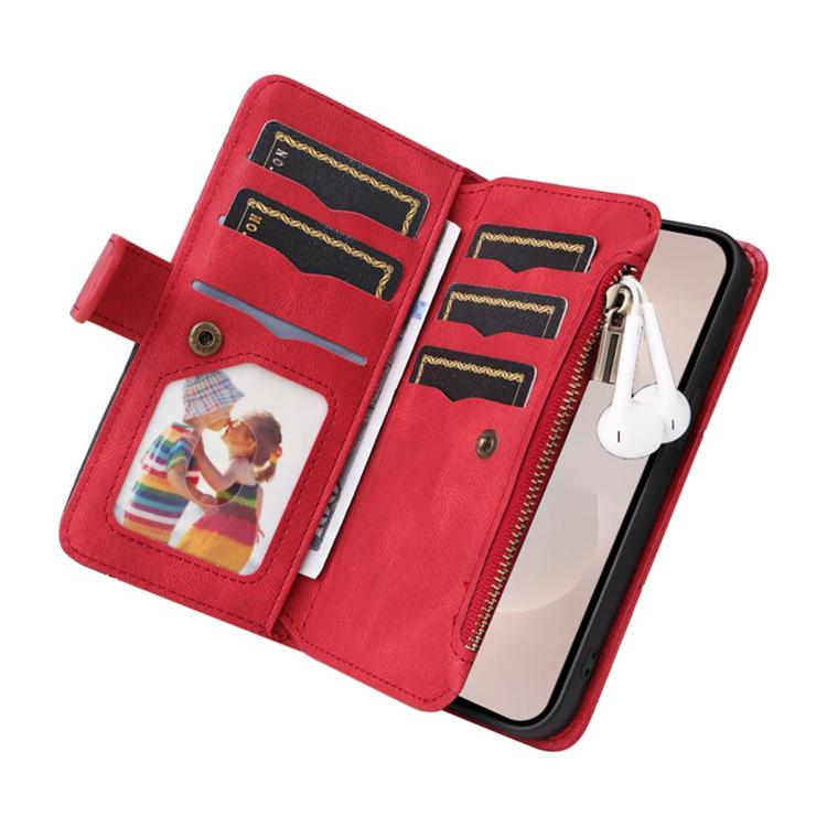 For Galaxy S26 Edge 5G Dual-color 9 Card Slots Zipper Wallet Leather Phone Case