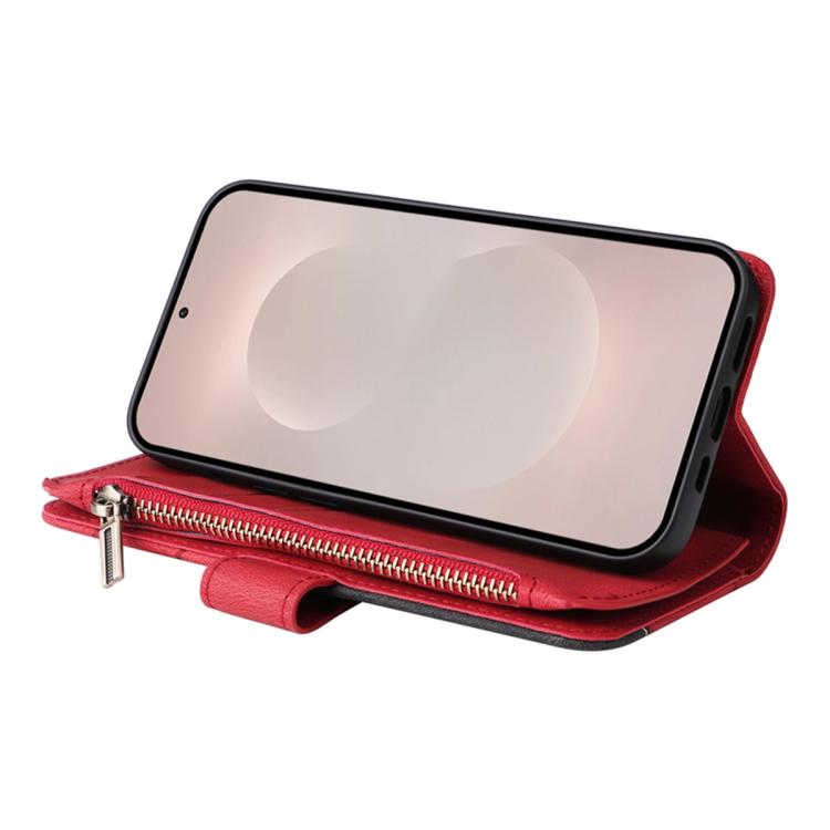 For Galaxy S26 Edge 5G Dual-color 9 Card Slots Zipper Wallet Leather Phone Case