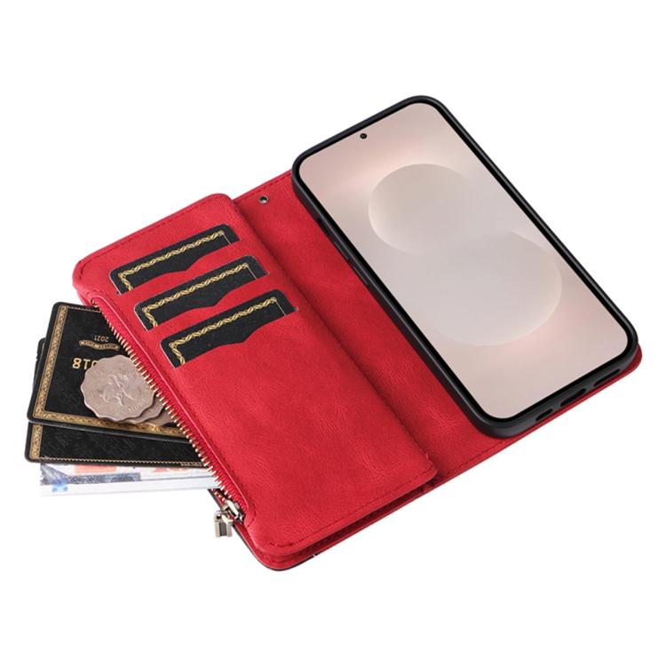 For Galaxy S26 Edge 5G Dual-color 9 Card Slots Zipper Wallet Leather Phone Case