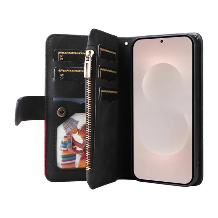 For Galaxy S26 Edge 5G Dual-color 9 Card Slots Zipper Wallet Leather Phone Case