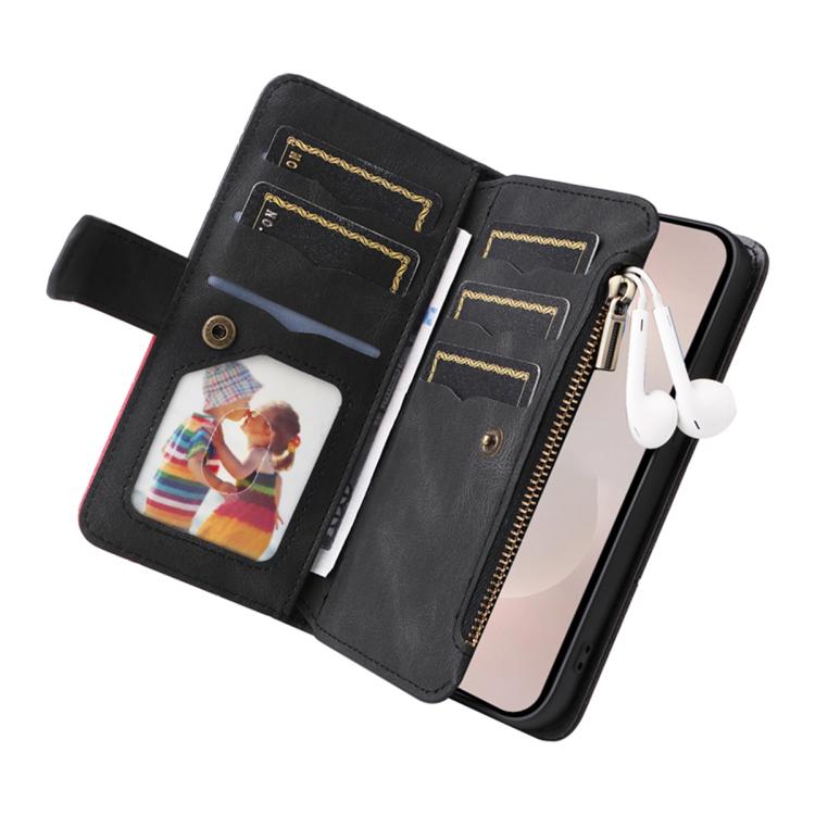 For Galaxy S26 Edge 5G Dual-color 9 Card Slots Zipper Wallet Leather Phone Case