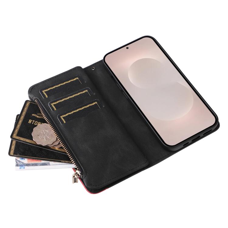 For Galaxy S26 Edge 5G Dual-color 9 Card Slots Zipper Wallet Leather Phone Case