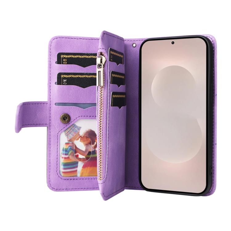 For Galaxy S26 Edge 5G Dual-color 9 Card Slots Zipper Wallet Leather Phone Case