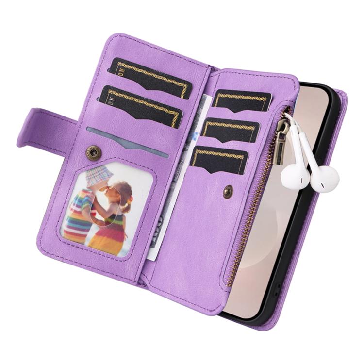For Galaxy S26 Edge 5G Dual-color 9 Card Slots Zipper Wallet Leather Phone Case