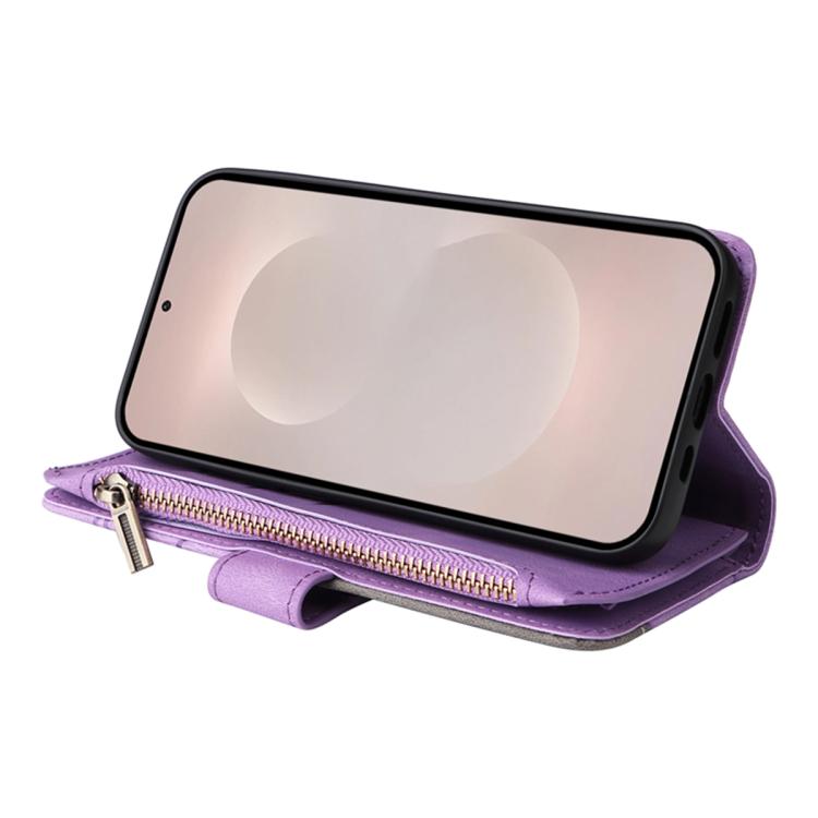 For Galaxy S26 Edge 5G Dual-color 9 Card Slots Zipper Wallet Leather Phone Case