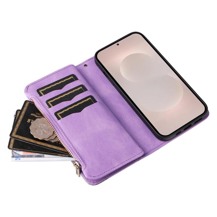 For Galaxy S26 Edge 5G Dual-color 9 Card Slots Zipper Wallet Leather Phone Case