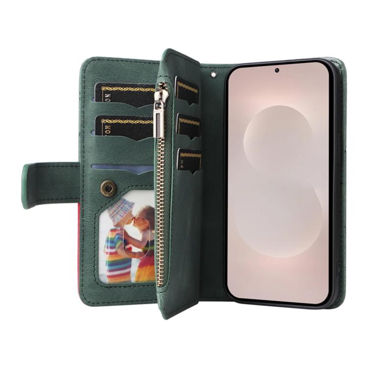 For Galaxy S26 Edge 5G Dual-color 9 Card Slots Zipper Wallet Leather Phone Case