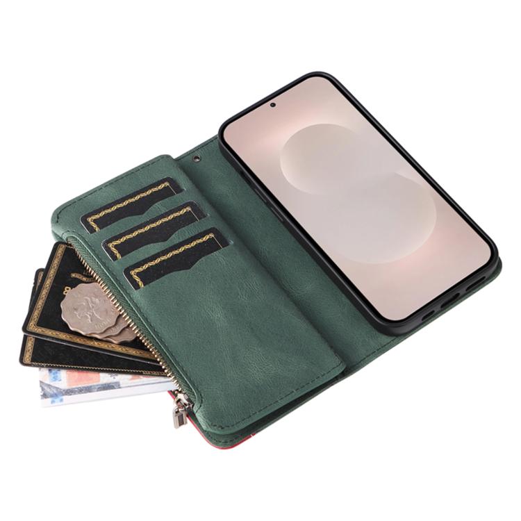 For Galaxy S26 Edge 5G Dual-color 9 Card Slots Zipper Wallet Leather Phone Case