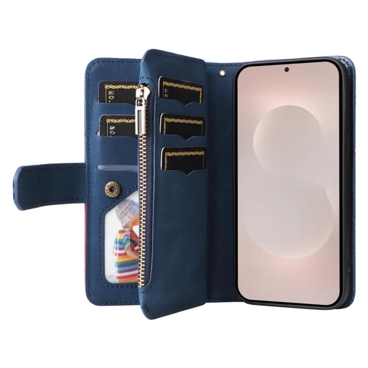 For Galaxy S26 Edge 5G Dual-color 9 Card Slots Zipper Wallet Leather Phone Case