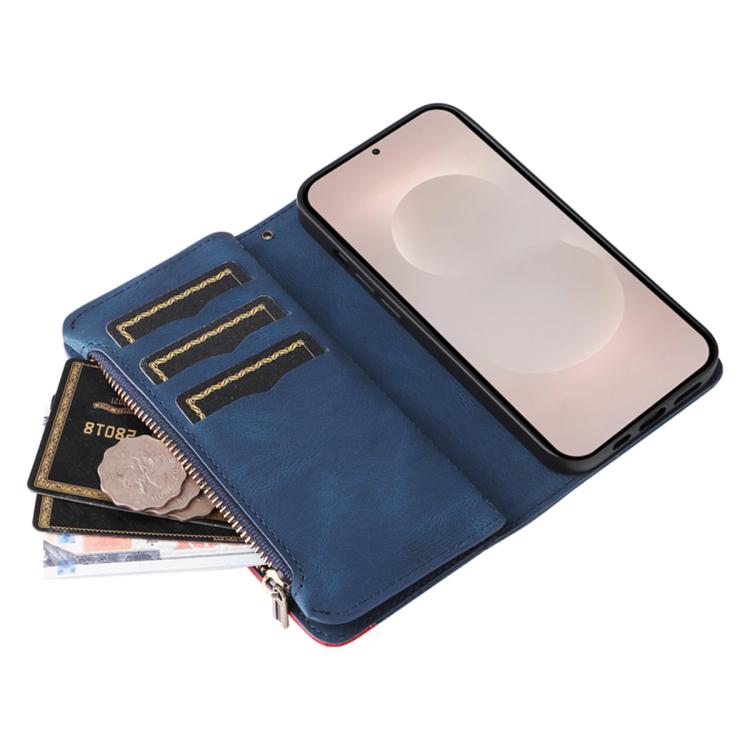 For Galaxy S26 Edge 5G Dual-color 9 Card Slots Zipper Wallet Leather Phone Case