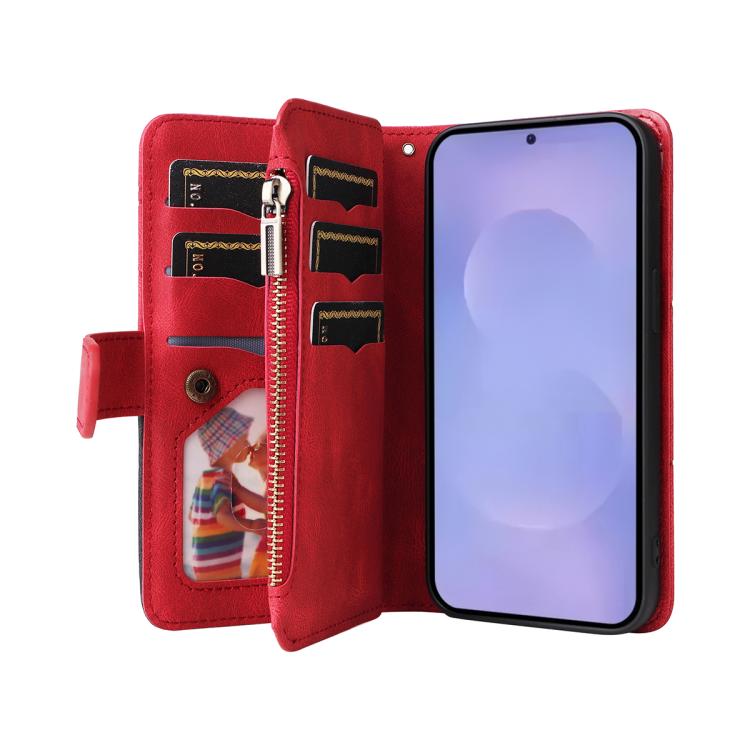 For Galaxy S26 5G Dual-color 9 Card Slots Zipper Wallet Leather Phone Case