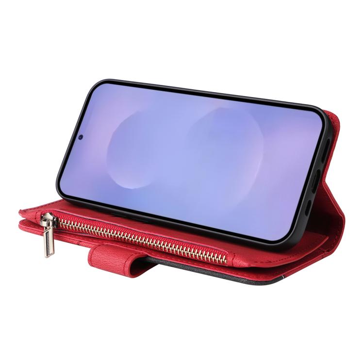 For Galaxy S26 5G Dual-color 9 Card Slots Zipper Wallet Leather Phone Case
