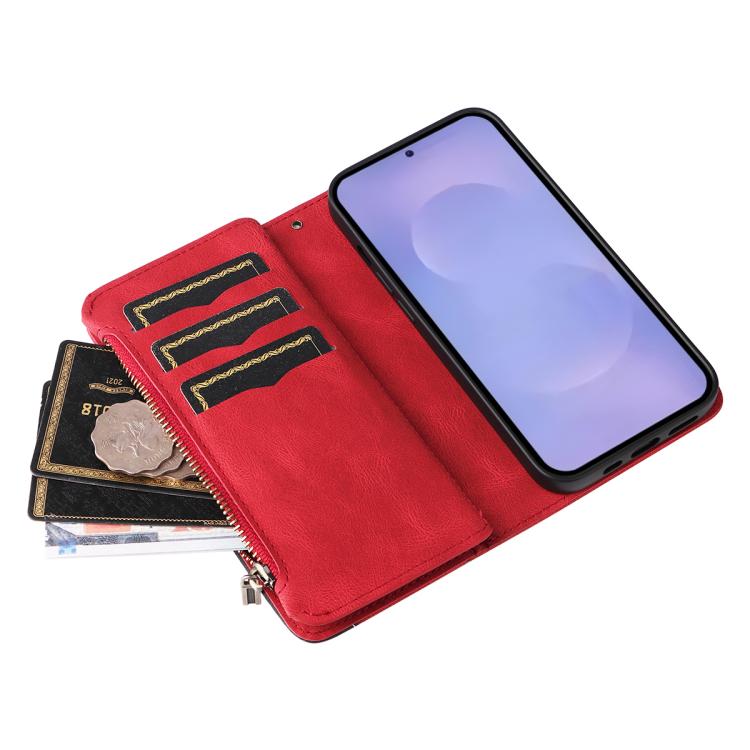 For Galaxy S26 5G Dual-color 9 Card Slots Zipper Wallet Leather Phone Case