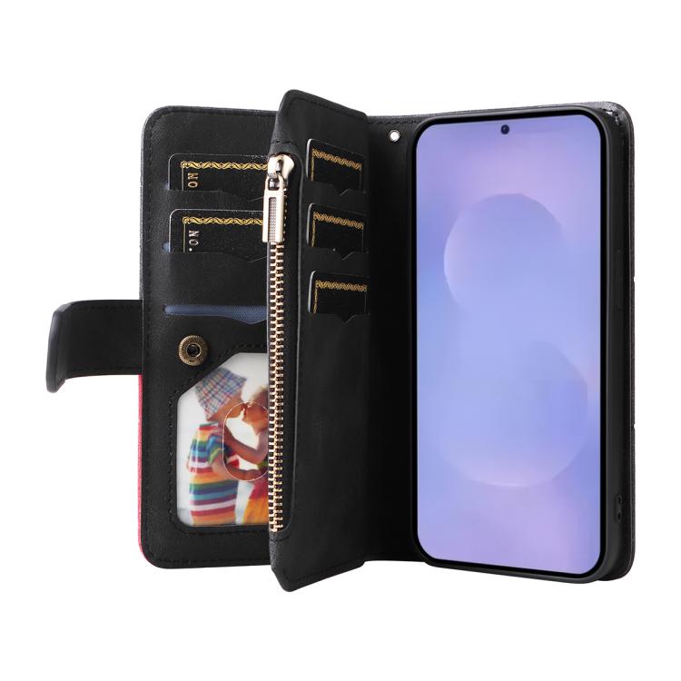 For Galaxy S26 5G Dual-color 9 Card Slots Zipper Wallet Leather Phone Case