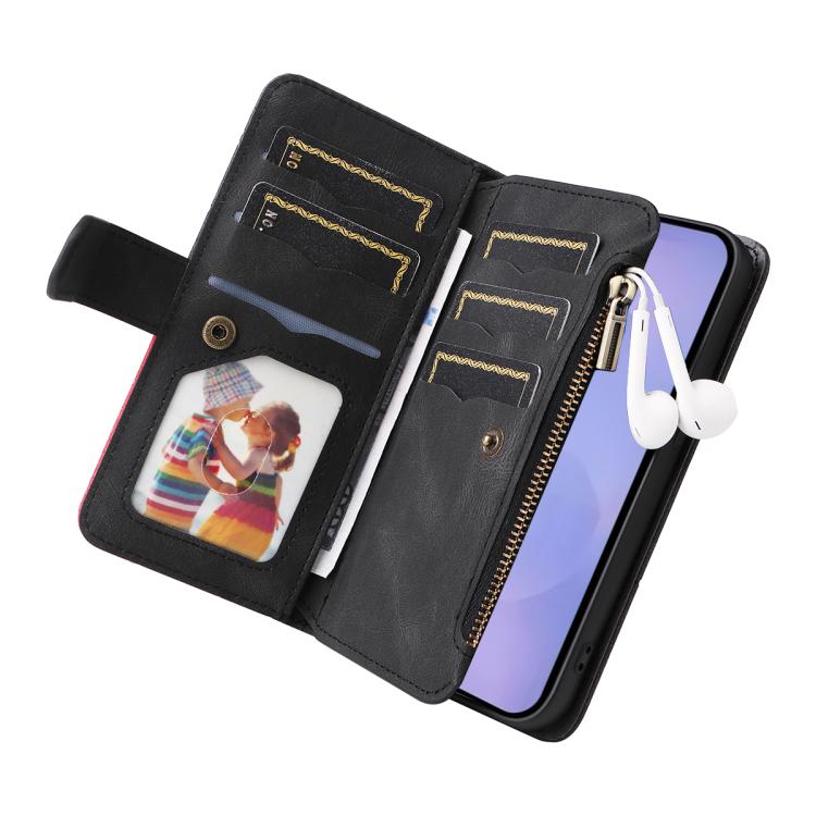 For Galaxy S26 5G Dual-color 9 Card Slots Zipper Wallet Leather Phone Case