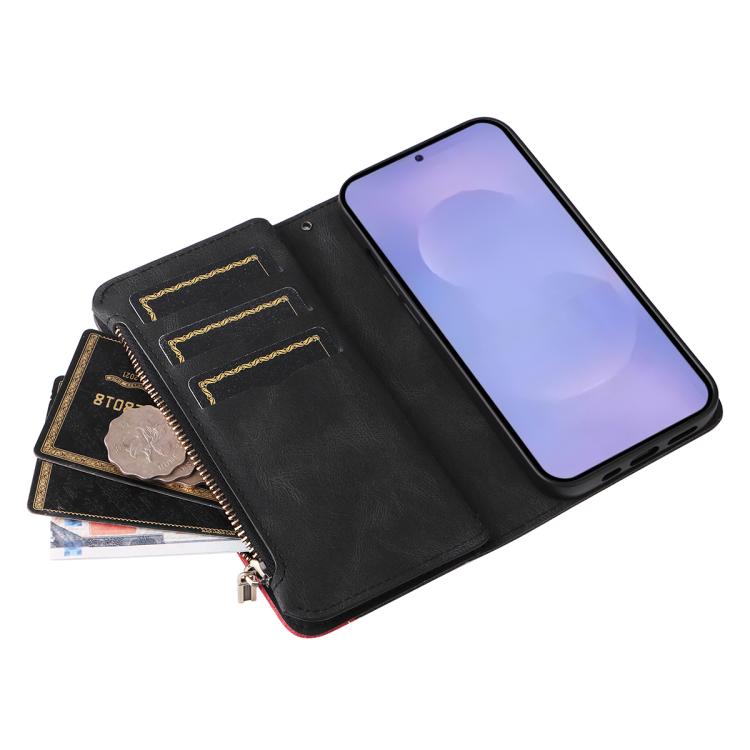 For Galaxy S26 5G Dual-color 9 Card Slots Zipper Wallet Leather Phone Case