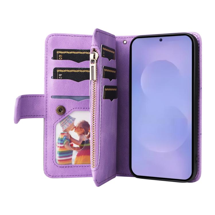 For Galaxy S26 5G Dual-color 9 Card Slots Zipper Wallet Leather Phone Case