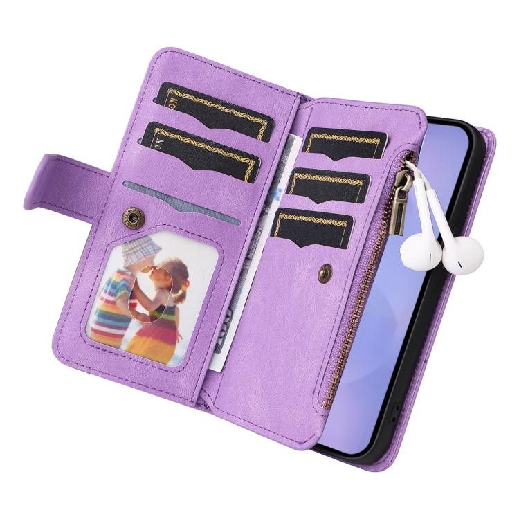 For Galaxy S26 5G Dual-color 9 Card Slots Zipper Wallet Leather Phone Case