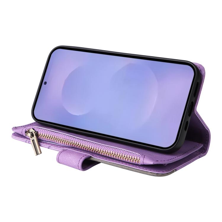 For Galaxy S26 5G Dual-color 9 Card Slots Zipper Wallet Leather Phone Case