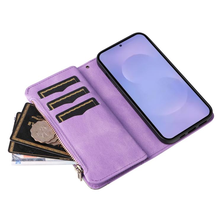 For Galaxy S26 5G Dual-color 9 Card Slots Zipper Wallet Leather Phone Case