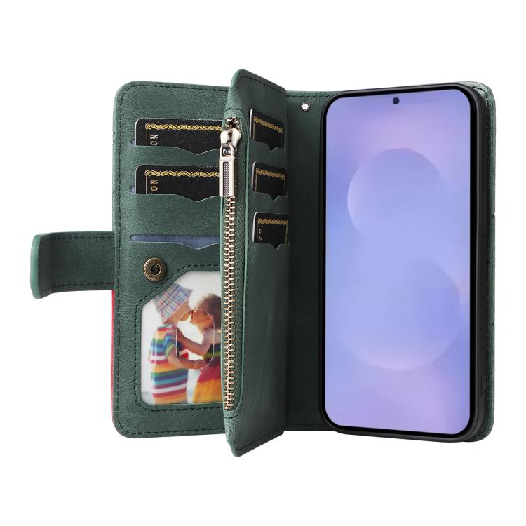 For Galaxy S26 5G Dual-color 9 Card Slots Zipper Wallet Leather Phone Case