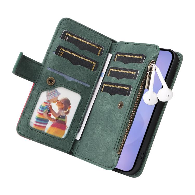 For Galaxy S26 5G Dual-color 9 Card Slots Zipper Wallet Leather Phone Case