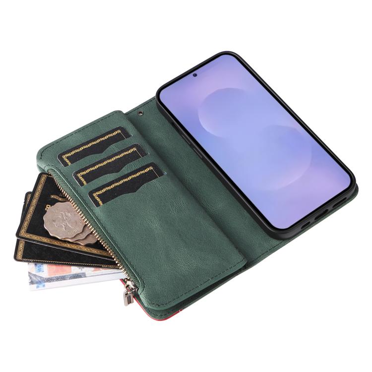 For Galaxy S26 5G Dual-color 9 Card Slots Zipper Wallet Leather Phone Case