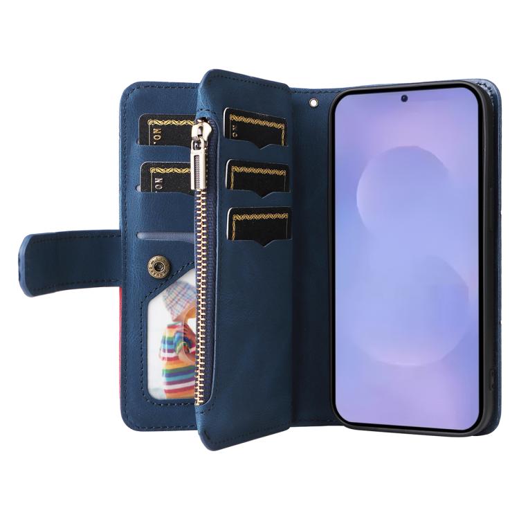For Galaxy S26 5G Dual-color 9 Card Slots Zipper Wallet Leather Phone Case