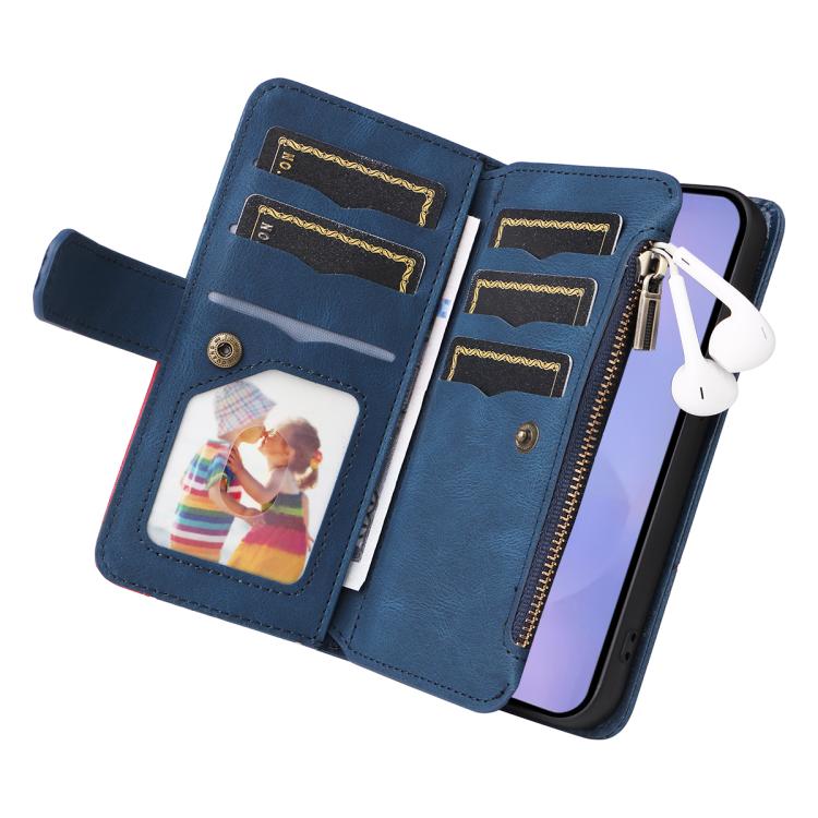 For Galaxy S26 5G Dual-color 9 Card Slots Zipper Wallet Leather Phone Case