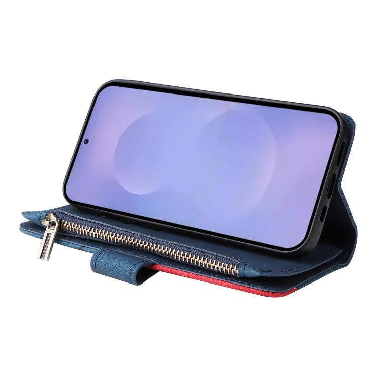 For Galaxy S26 5G Dual-color 9 Card Slots Zipper Wallet Leather Phone Case