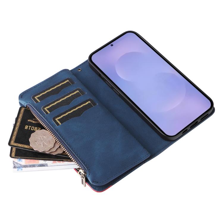 For Galaxy S26 5G Dual-color 9 Card Slots Zipper Wallet Leather Phone Case
