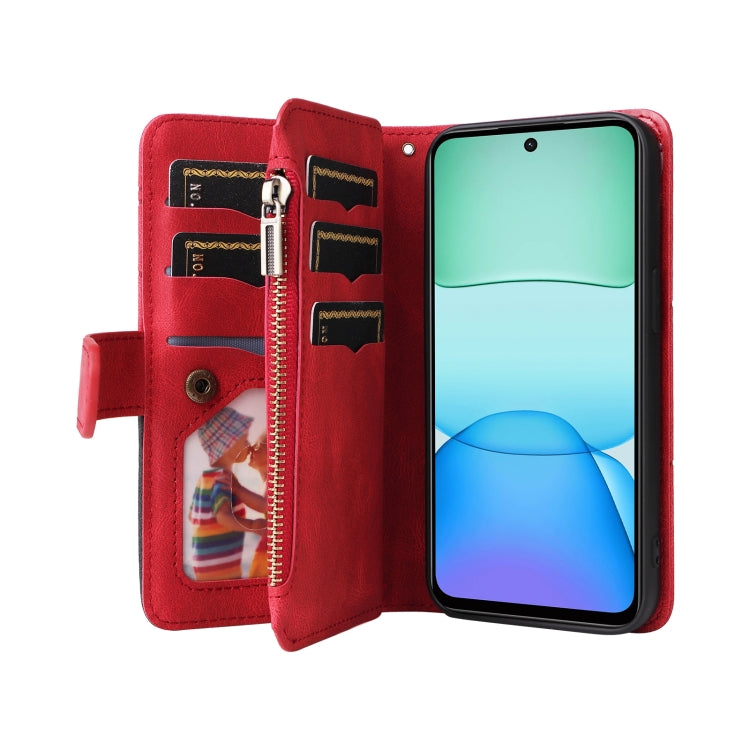 For Redmi 13 4G Global Dual-color 9 Card Slots Zipper Wallet Leather Phone Case